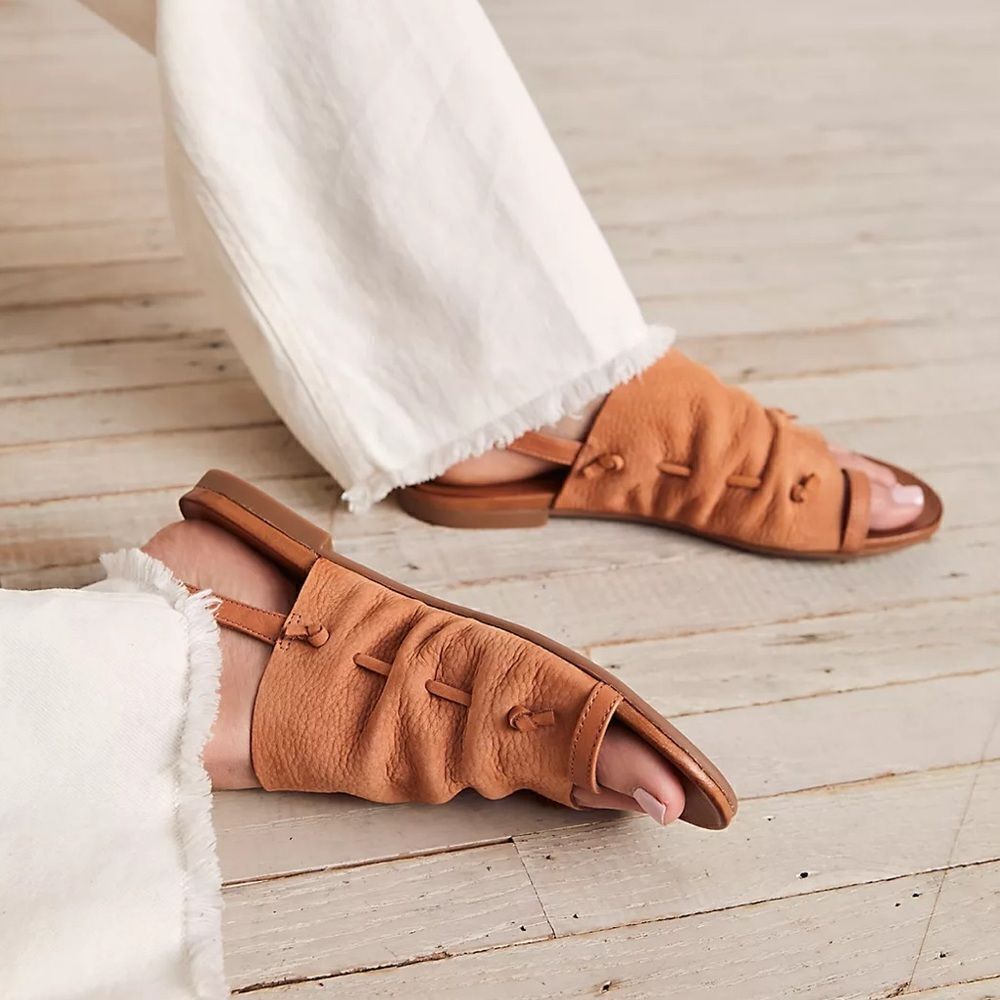 Free People Miz Mooz Lake House Sling Back Leather Sandal Tan Brown EU 36